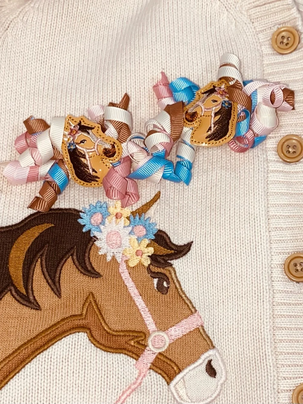 Gymboree Girls ‘Country Charm’ Off-White Horse Cardigan and Hair Clips Size 6